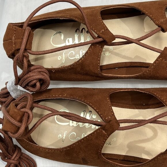 Callisto of California Shoe Womens 10 M Brown Lace Up Pointed Toe Ballet Flats - Picture 6 of 12